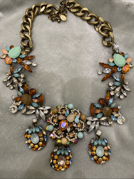 Joan Rivers Jewelry - Joan Rivers Multi-Color Crystal Floral Bib Necklace with Aqua and Amber Accents